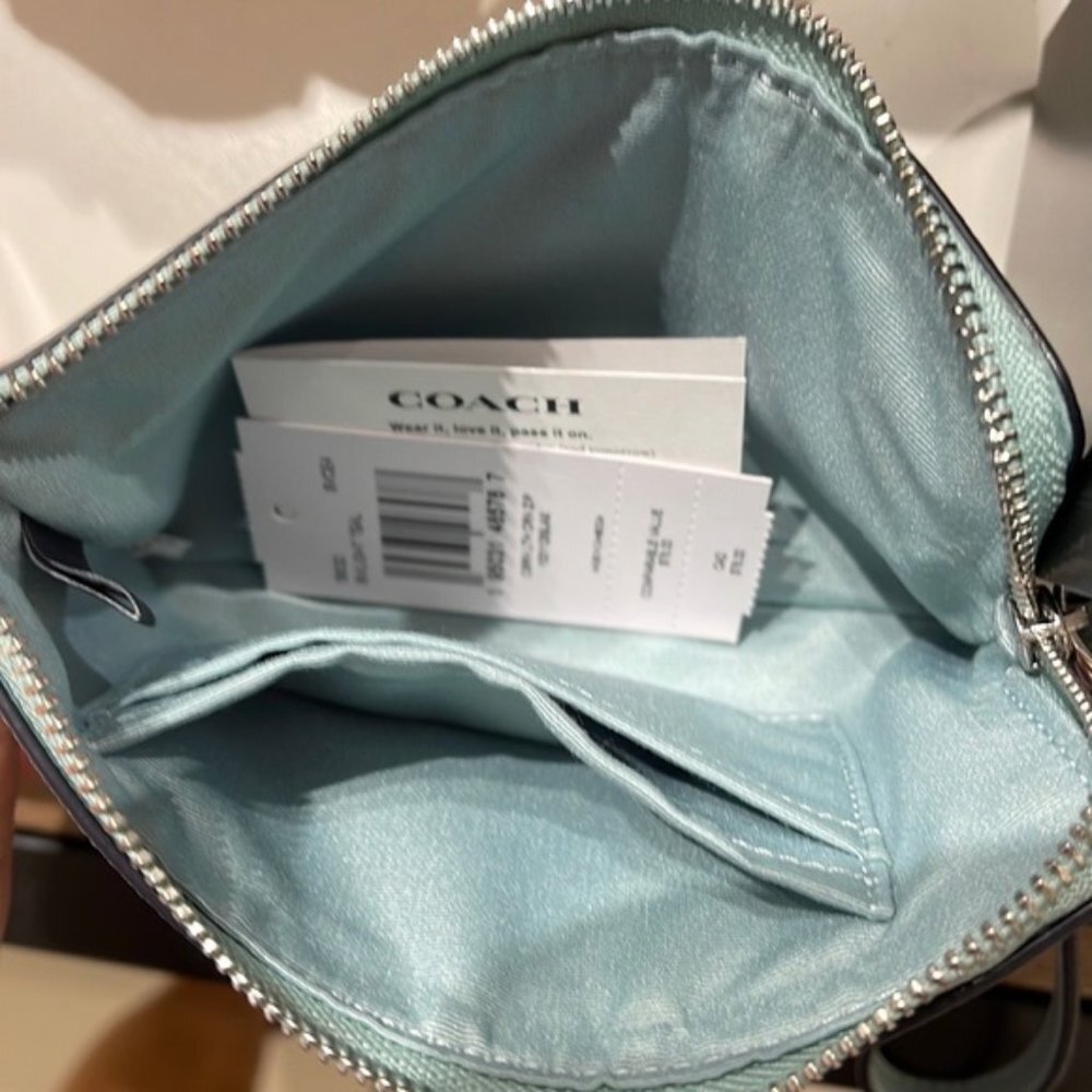 Coach Corner Zip Wristlet Silver / Marble Blue Leather - Picture 7 of 9